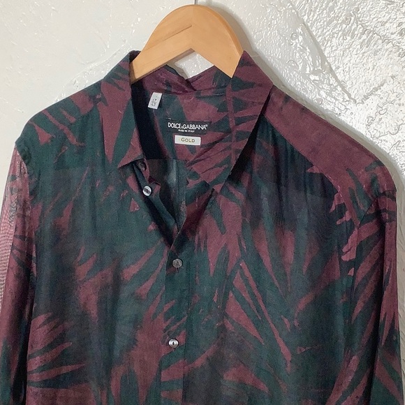 Dolce & Gabbana Gold Dark Dye Sheer Italian Button down dress shirt size 17 NWOT - Picture 14 of 16